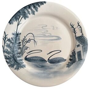 Blue & White Swan Cottage Decorative Wall Plate 12" Global Views‎ Williamsburg